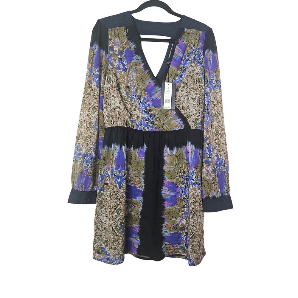 NEW W118 Walter Baker L Faux Wrap Purple Black Open Back Glam Formal Grace Dress